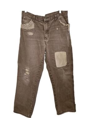 VTG Dickies 34 Custom Patchwork Sashiko Distressed Brown Canvas Carpenter Pants